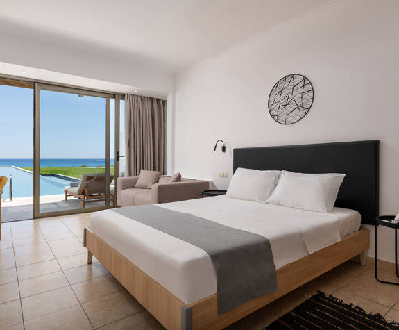 Paralos Rodos Lifestyle Hotel double bed and amenities